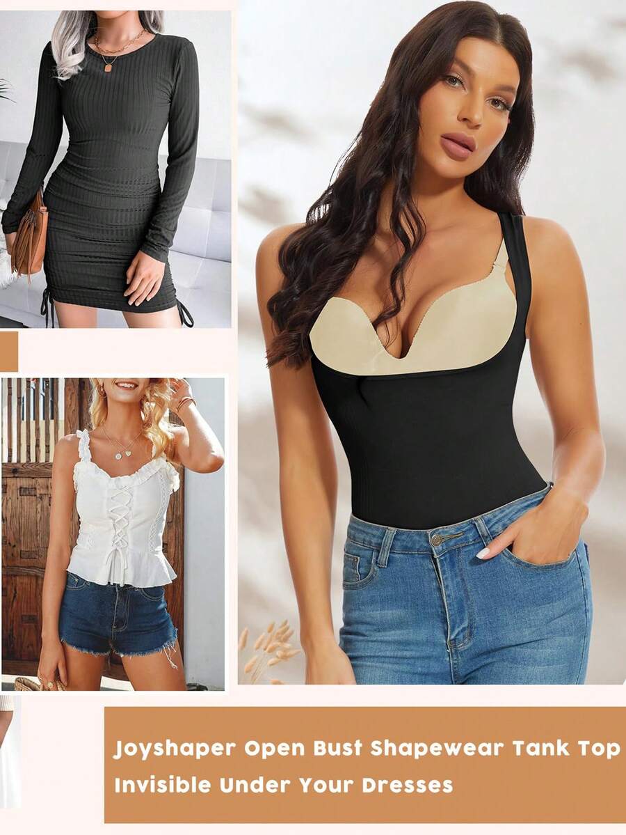 Women's shapewear compression tank top vest featuring wireless bust support and body shaping fit