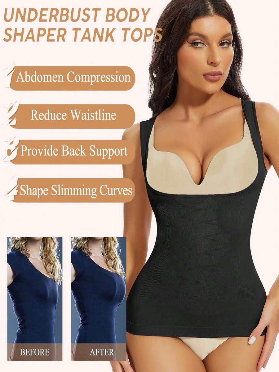 Women's shapewear compression tank top vest featuring wireless bust support and body shaping fit
