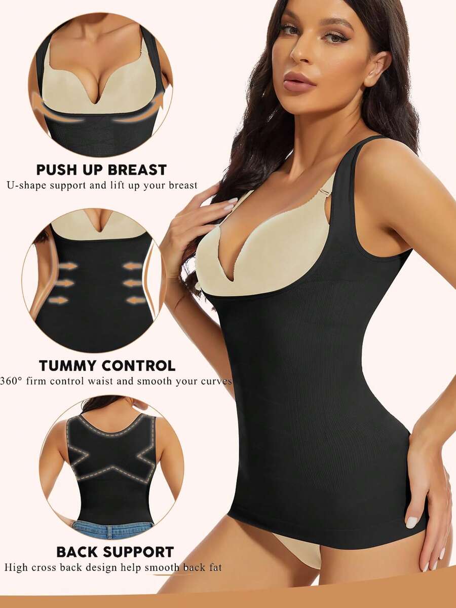 Women's shapewear compression tank top vest featuring wireless bust support and body shaping fit