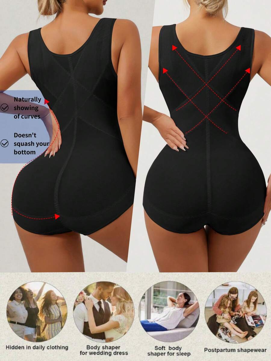 Apricot semi-sheer mesh shapewear bodysuit for women featuring a low-cut neckline, bust support, contrast mesh details, and Bermuda shorts length.