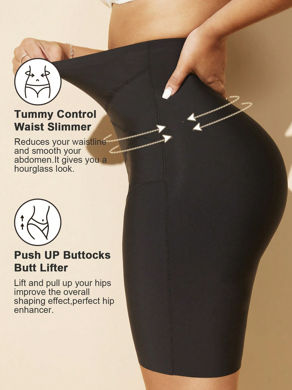 Women's high waist seamless shapewear shorts featuring strong tummy control and high stretch compression.