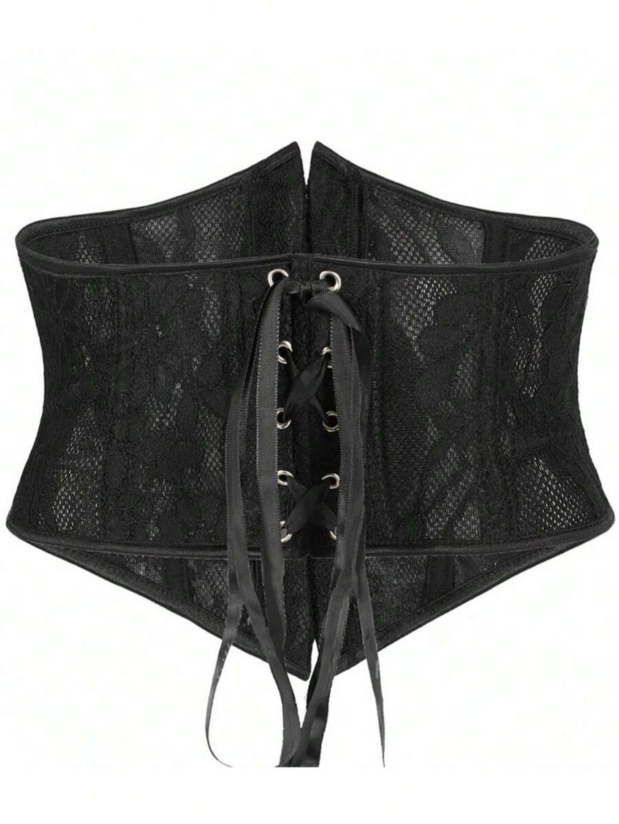 Women’s vintage waist cincher corset belt with lace-up and grommet eyelet details, bow buckle, slight stretch fabric, designed for tummy control and slimming.