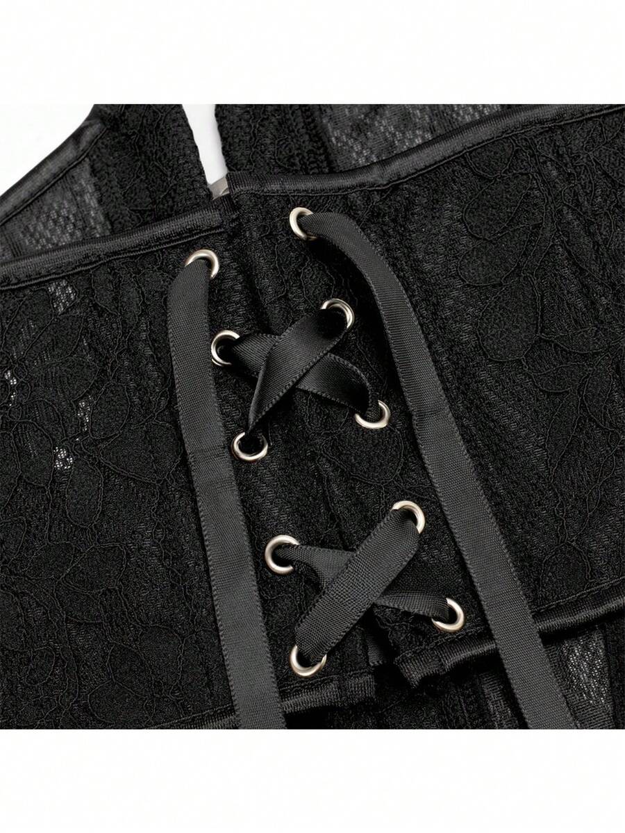 Women’s vintage waist cincher corset belt with lace-up and grommet eyelet details, bow buckle, slight stretch fabric, designed for tummy control and slimming.