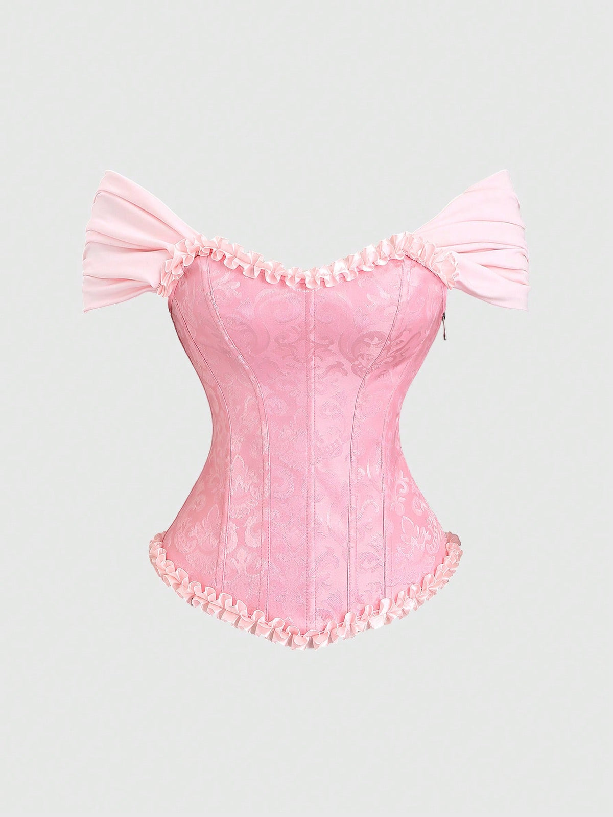 Women's apricot off-shoulder camisole top featuring asymmetrical frill trim and lace-up detail in a slim fit.