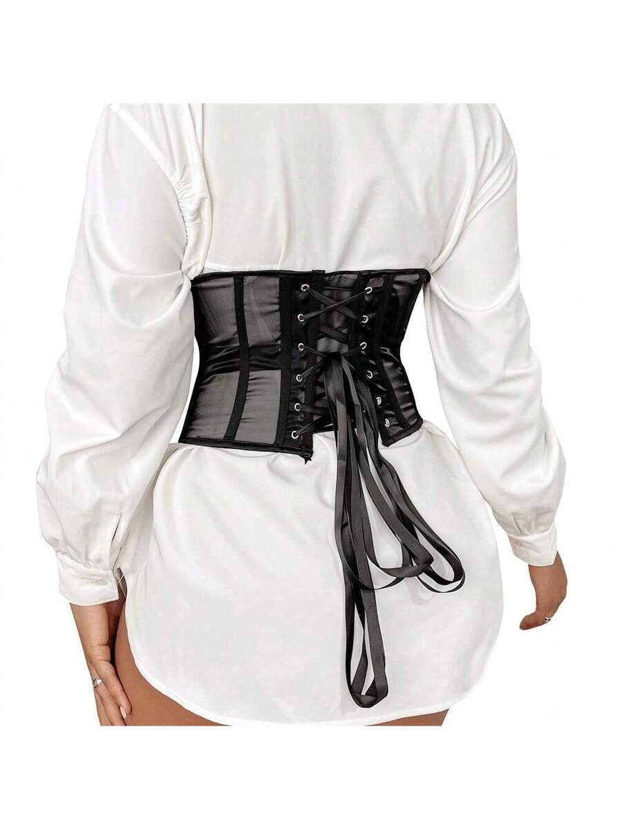 Women's slim fit waist cincher top featuring breathable mesh fabric and a front zipper closure in a short waist shaping design.