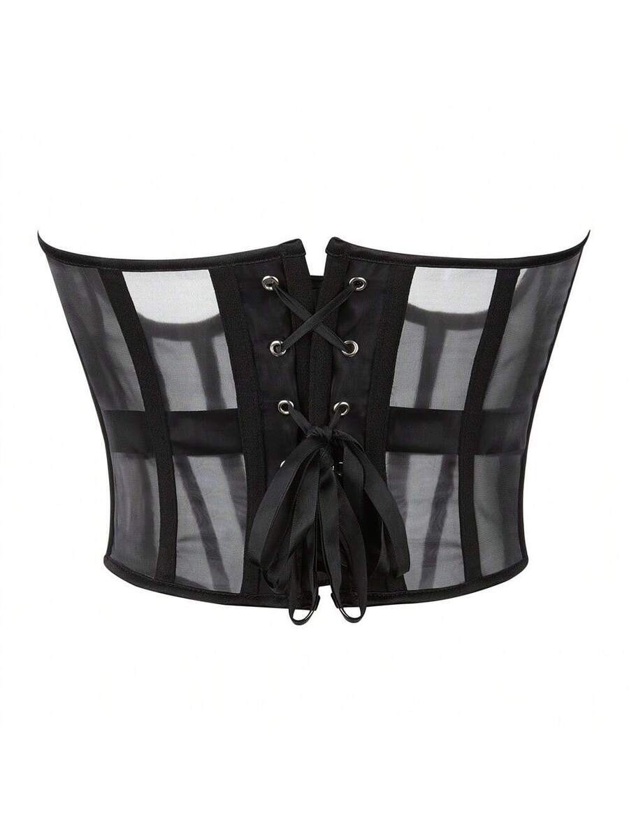 Women's slim fit waist cincher top featuring breathable mesh fabric and a front zipper closure in a short waist shaping design.
