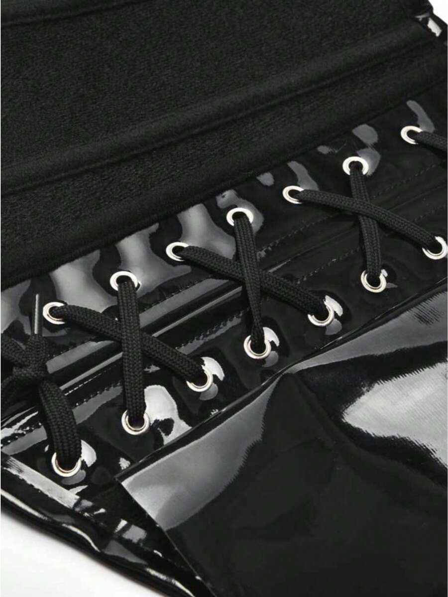 Black vintage lace-up waist cincher corset belt for women with grommet eyelet details