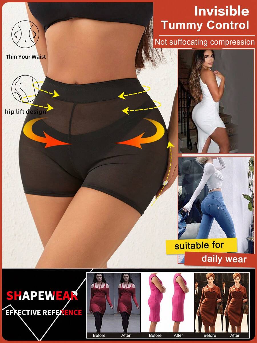 Apricot high-waist seamless butt lifting shapewear shorts with removable foam padding for women.