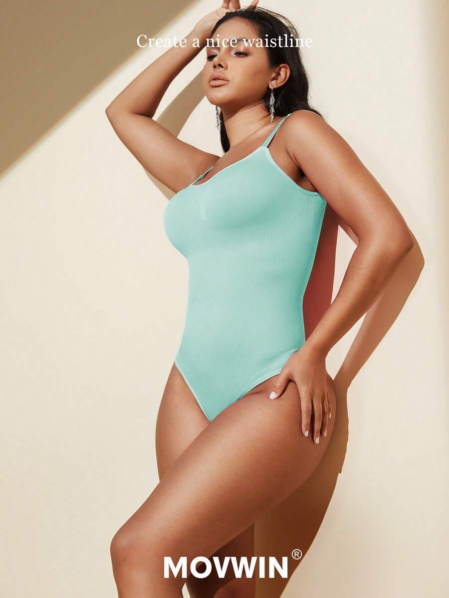 Brown seamless shapewear bodysuit featuring backless design, thong bottom, non-removable padding, and high-stretch fabric for tummy and waist control.