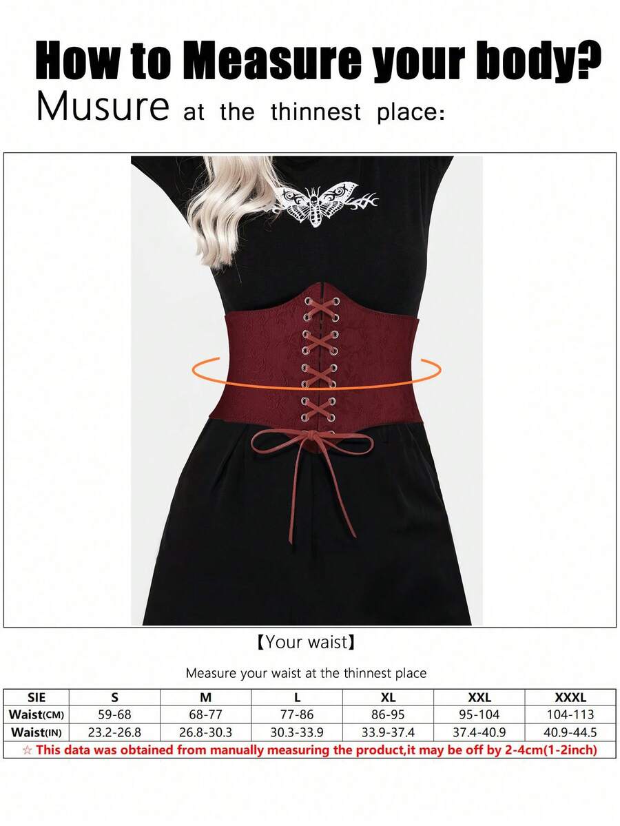 Black lace-up waist cincher with grommet eyelets, baroque pattern, medium stretch, and wide belt design for women.