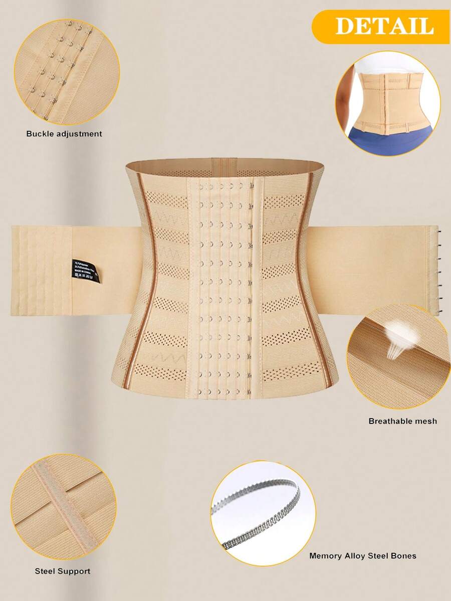 Black double belt wrap waist trainer corset shapewear for women with strong tummy control and button front design.