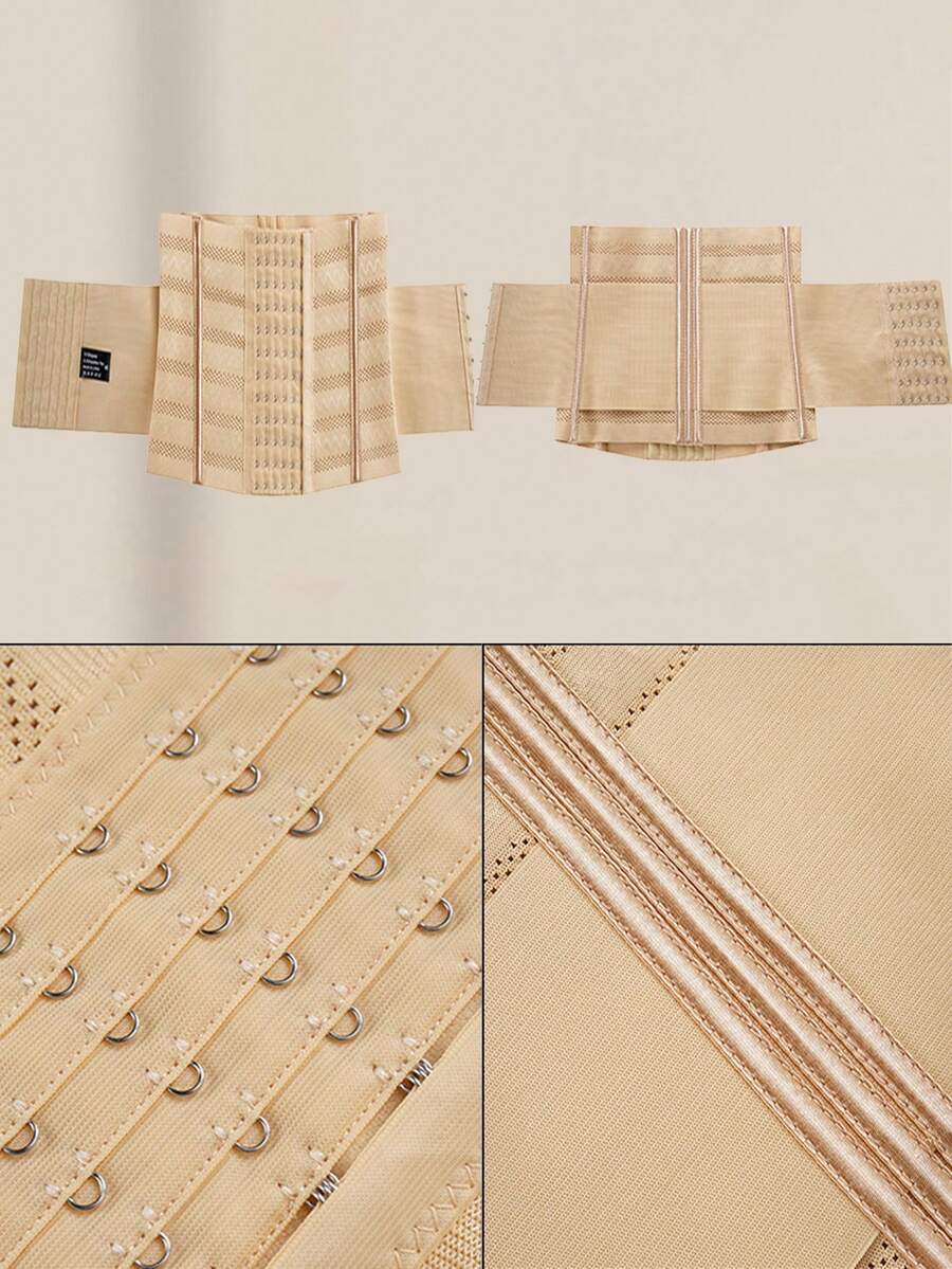 Black double belt wrap waist trainer corset shapewear for women with strong tummy control and button front design.
