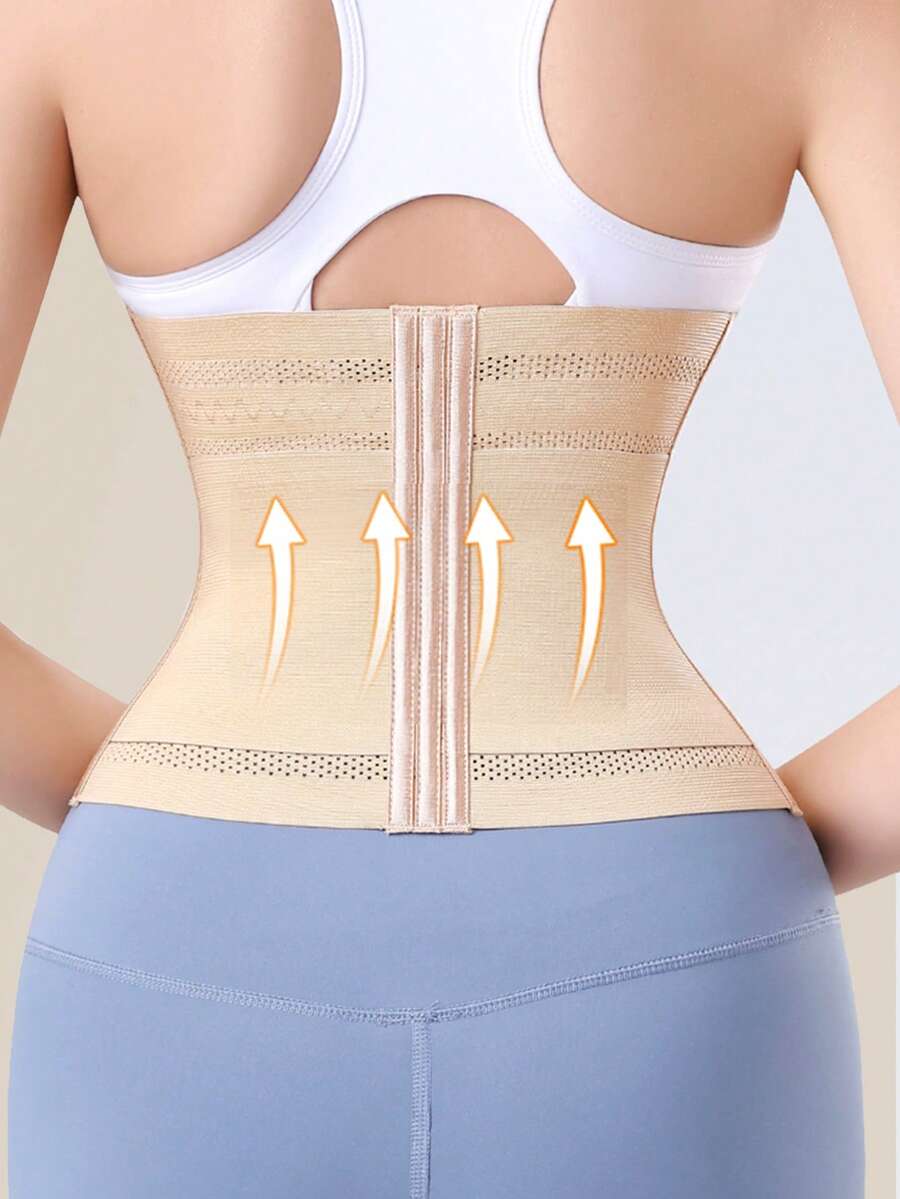 Black double belt wrap waist trainer corset shapewear for women with strong tummy control and button front design.