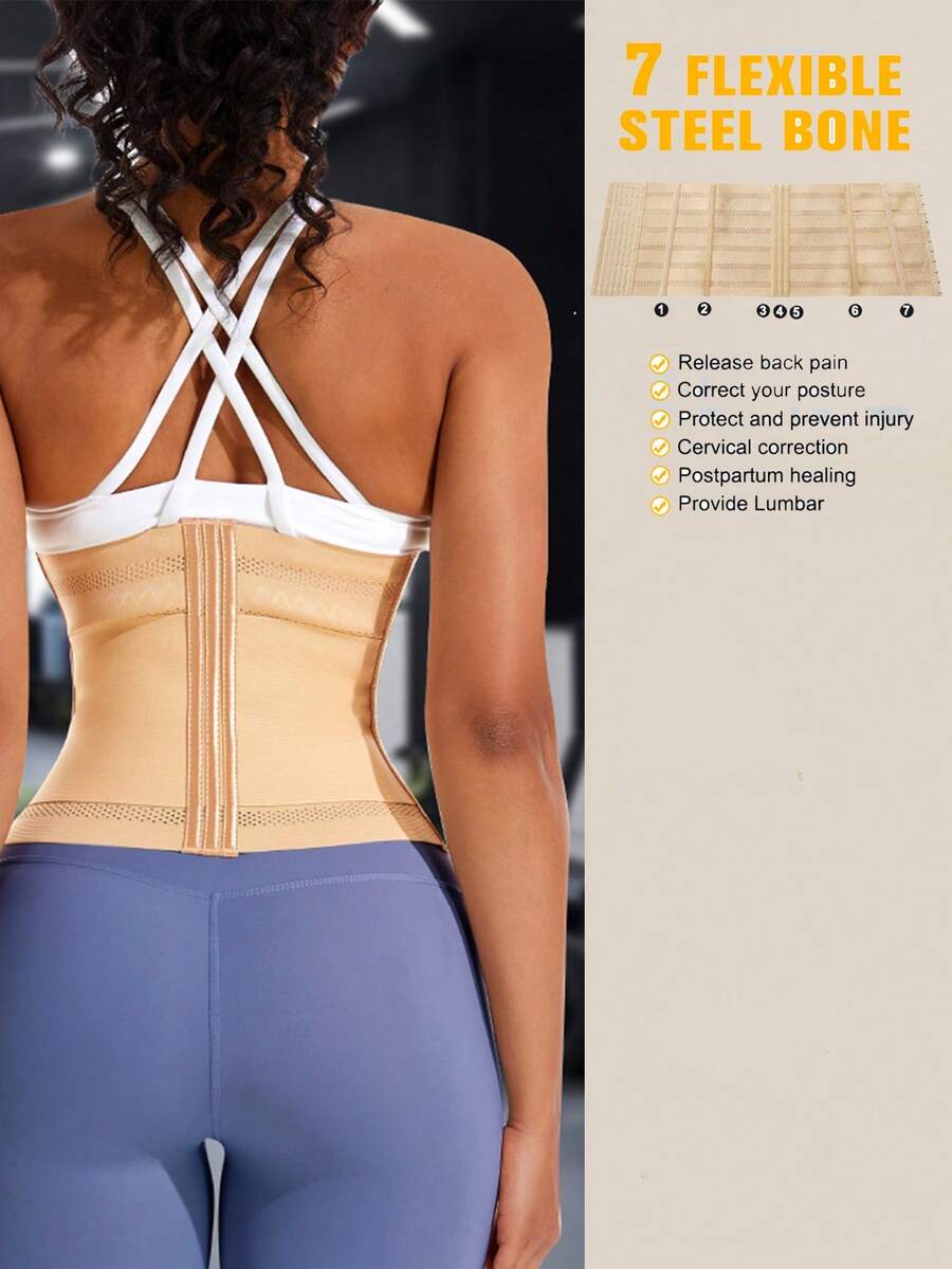 Black double belt wrap waist trainer corset shapewear for women with strong tummy control and button front design.
