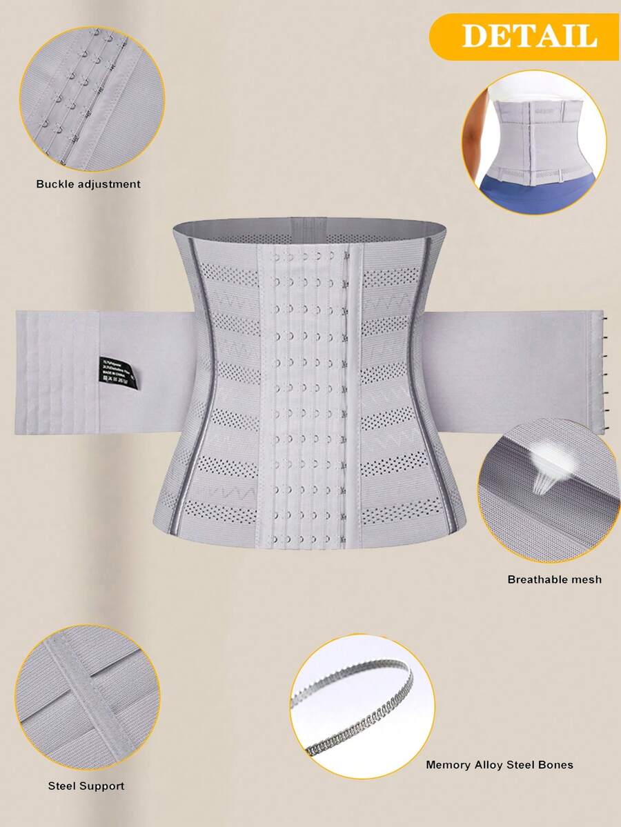 Black double belt wrap waist trainer corset shapewear for women with strong tummy control and button front design.