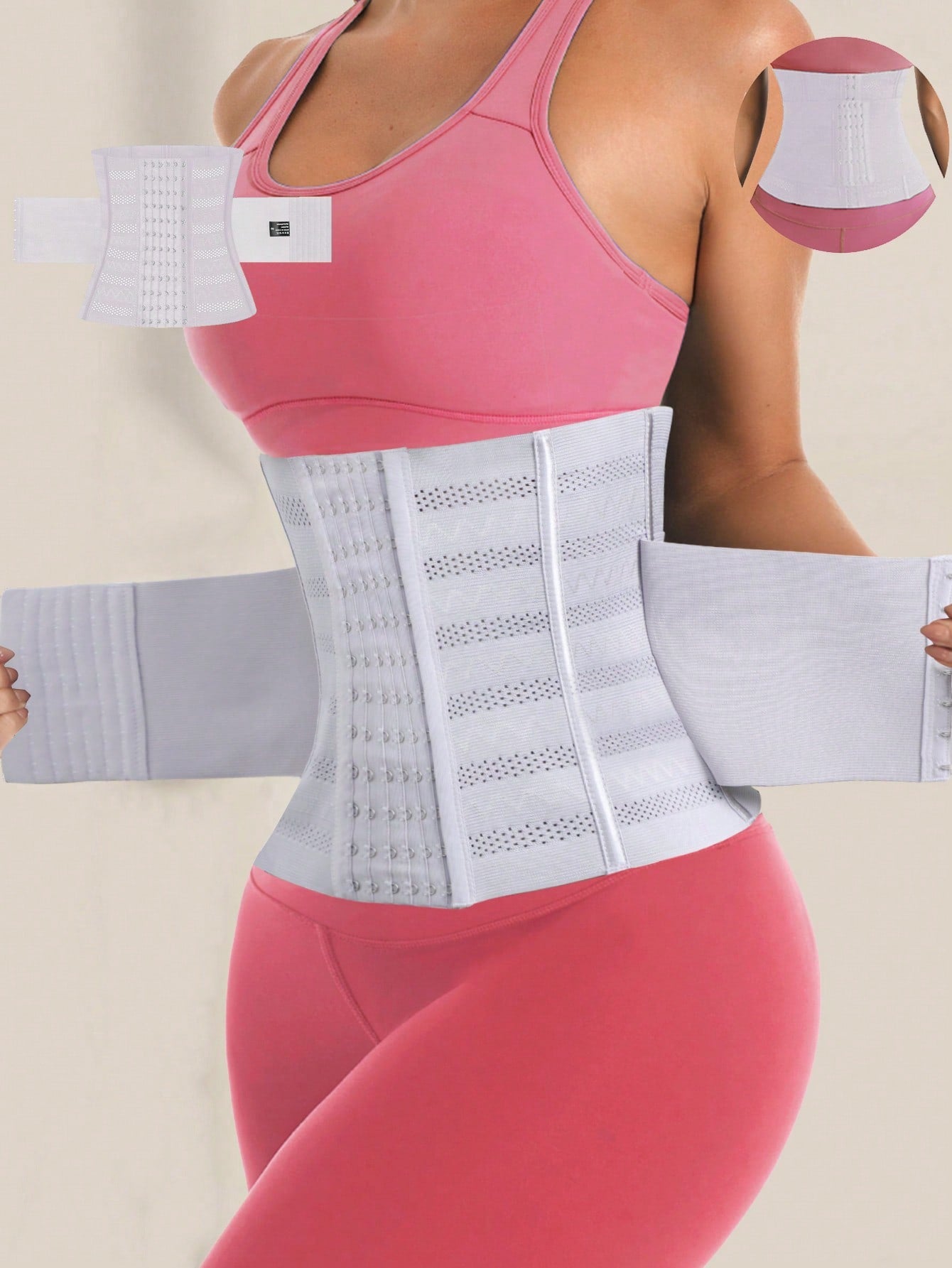 Black double belt wrap waist trainer corset shapewear for women with strong tummy control and button front design.