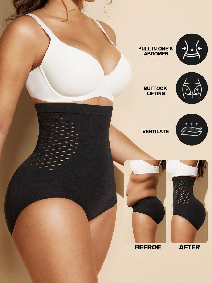 Black women's high waist seamless shaping jumpsuit featuring tummy control and short body shaper design.