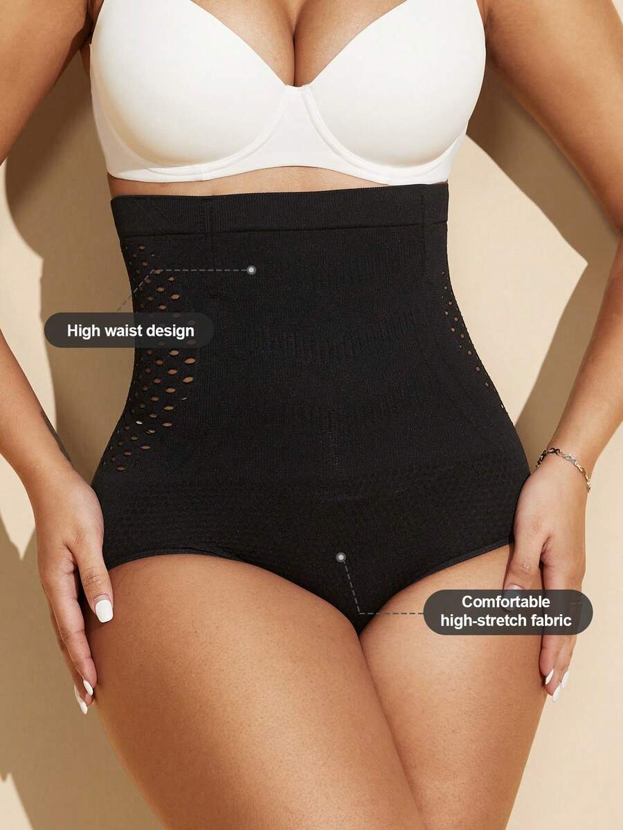 Black women's high waist seamless shaping jumpsuit featuring tummy control and short body shaper design.