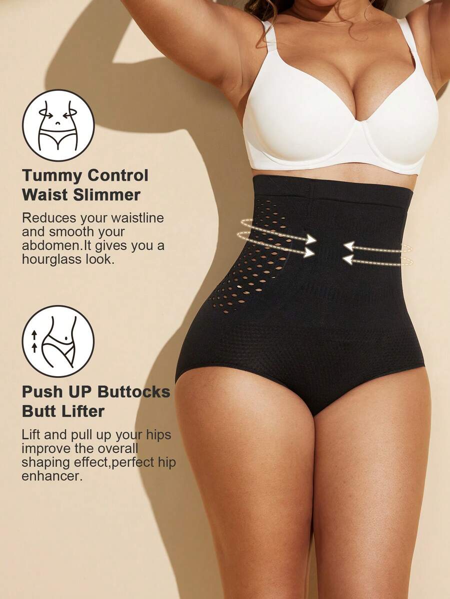 Black women's high waist seamless shaping jumpsuit featuring tummy control and short body shaper design.