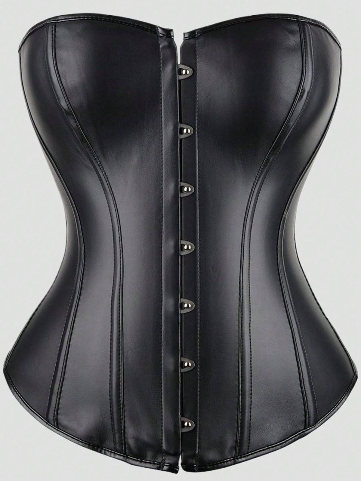 Blue satin bustier corset with front closure, back lace-up detail, and boned shaping for a retro-inspired party look.