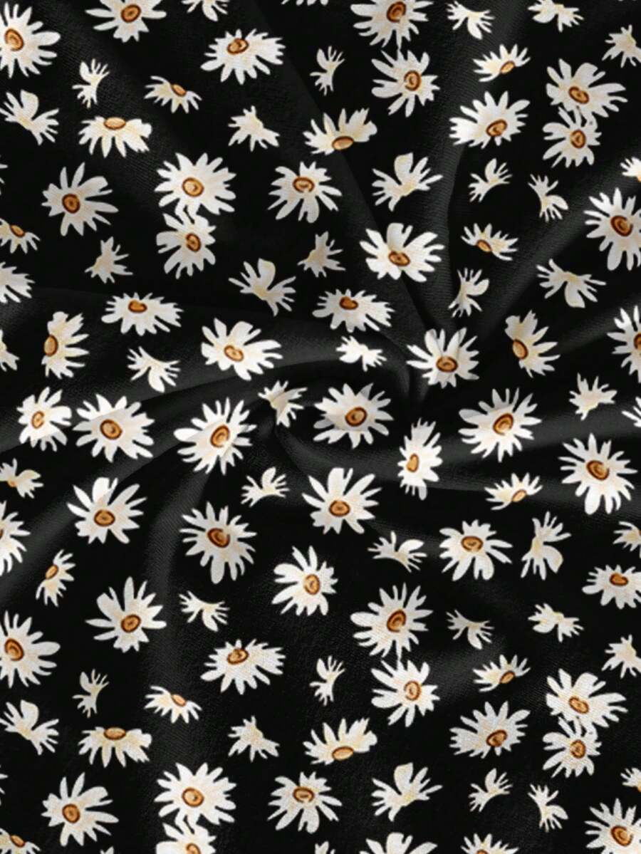 Women's minimalist floral daisy print bodycon cami dress with spaghetti straps, backless cut, high waist, and split thigh slit.