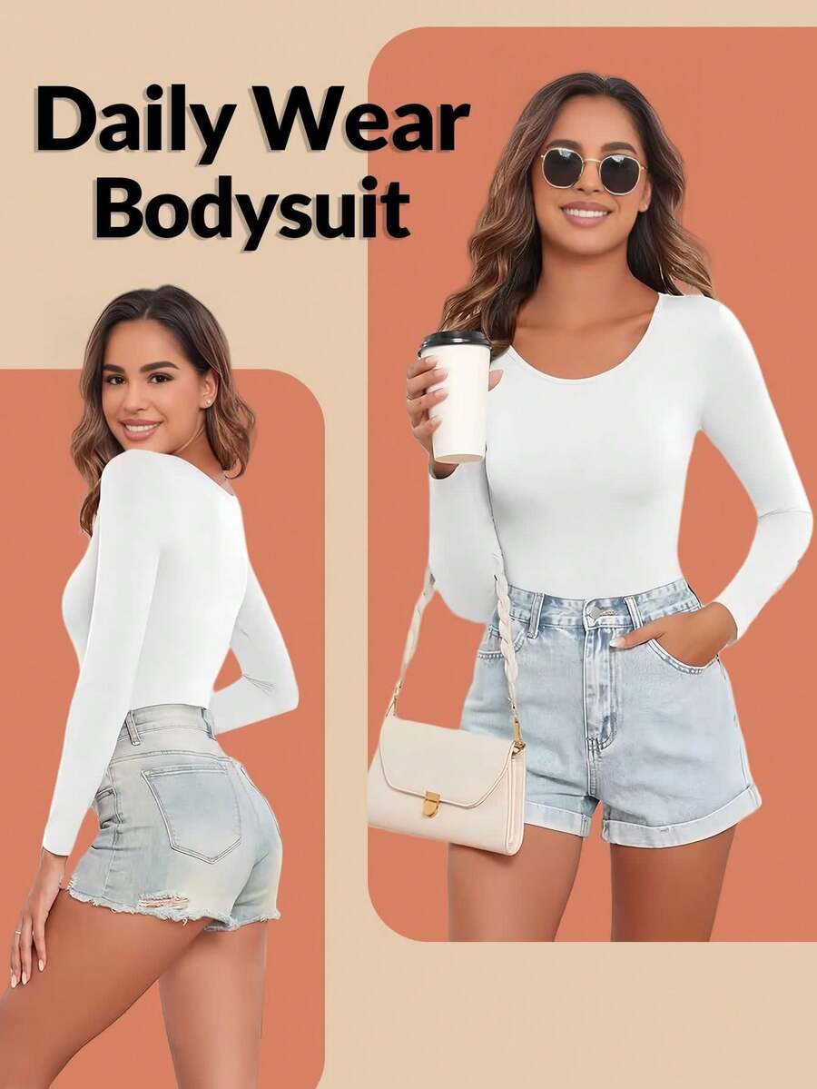 Women's black seamless bodysuit shapewear with tummy control and butt lift design.