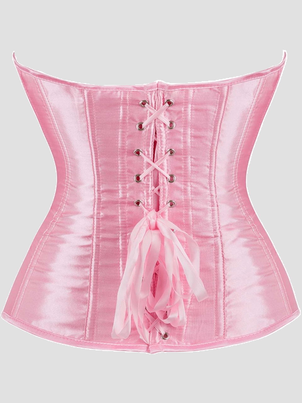 Blue satin bustier corset with front closure, back lace-up detail, and boned shaping for a retro-inspired party look.