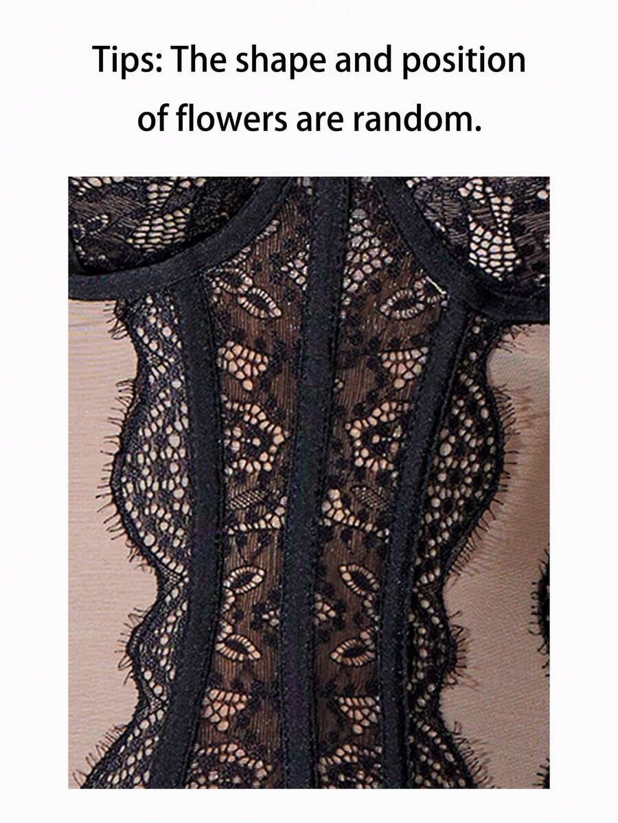Black lace bustier corset top for women with asymmetrical contrast lace, lace-up detail, sleeveless crop cut, and light support.