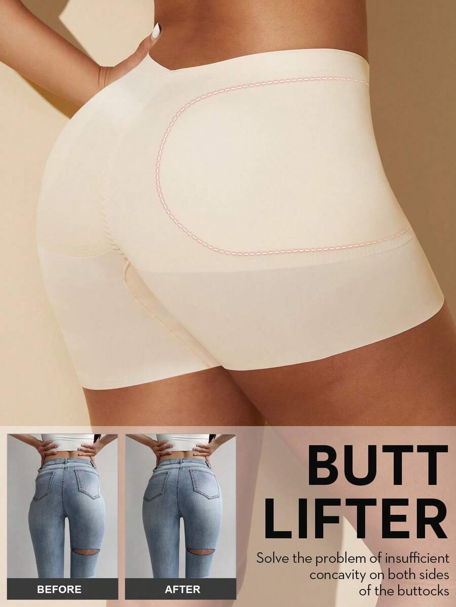 Women's black seamless waist trainer shorts featuring tummy control and butt lifting pads
