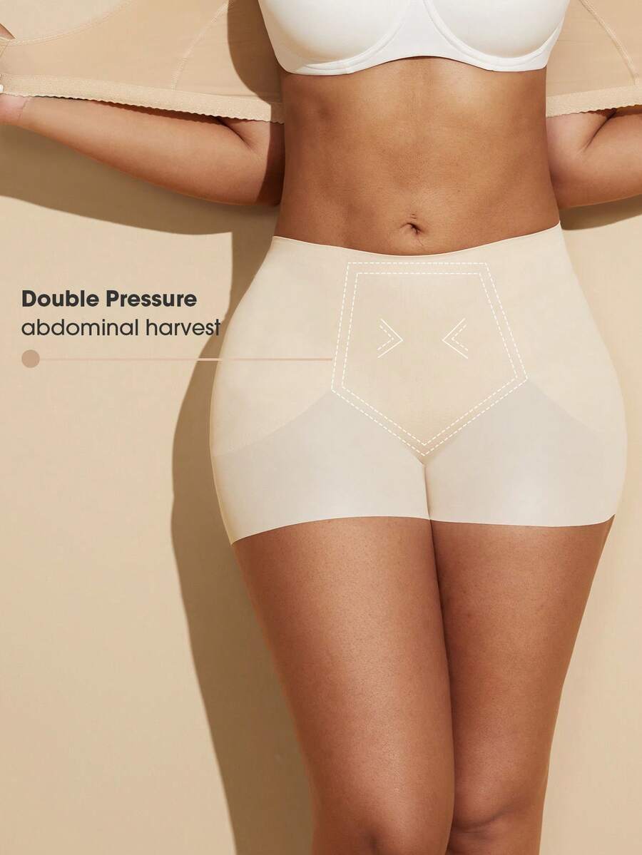 Women's black seamless waist trainer shorts featuring tummy control and butt lifting pads