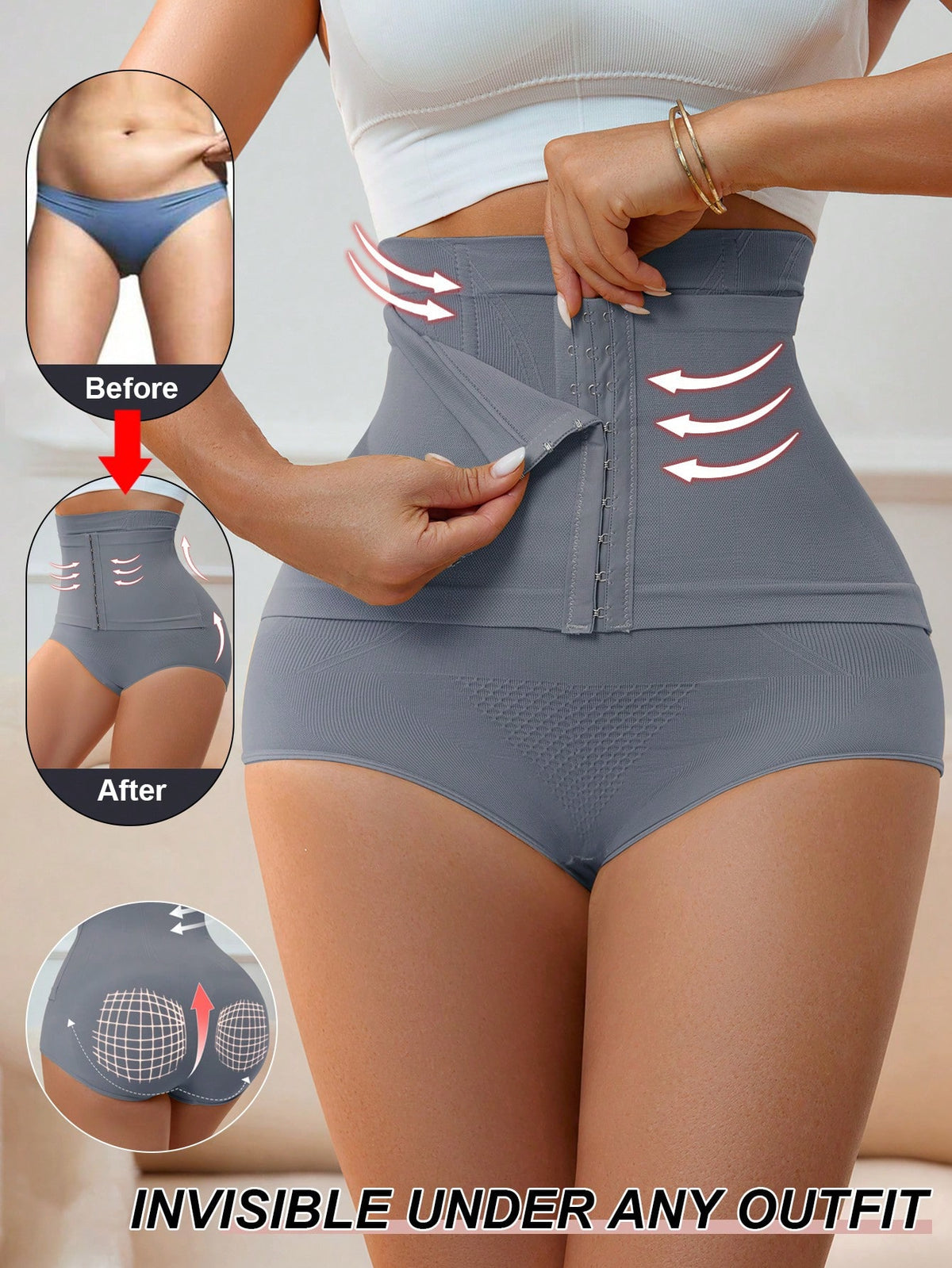 Apricot seamless high waist shaping panties featuring strong tummy control and waist cinching fit for women.
