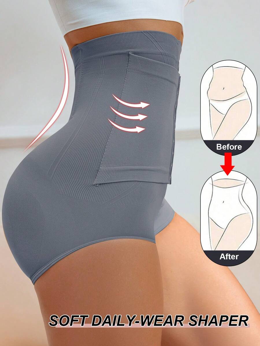 Apricot seamless high waist shaping panties featuring strong tummy control and waist cinching fit for women.
