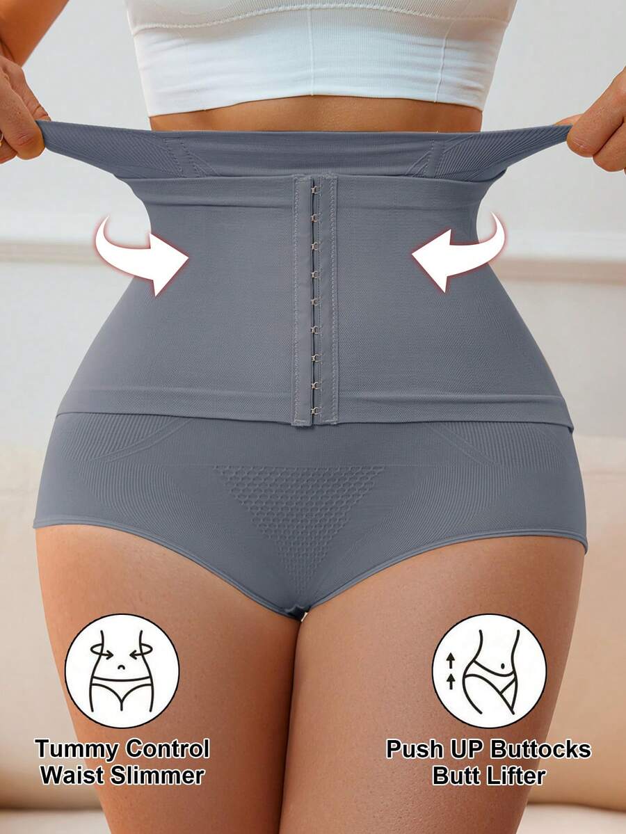 Apricot seamless high waist shaping panties featuring strong tummy control and waist cinching fit for women.