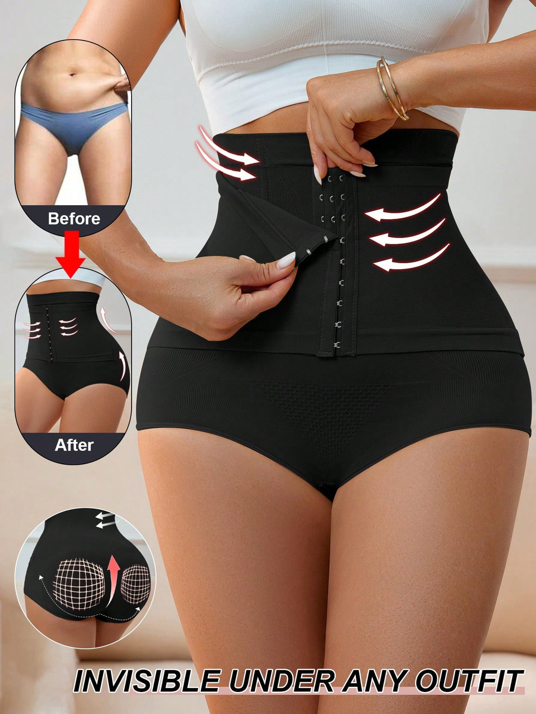 Black super high waist shaping panties for women offering strong tummy control and waist cinching in high-stretch knitted fabric.