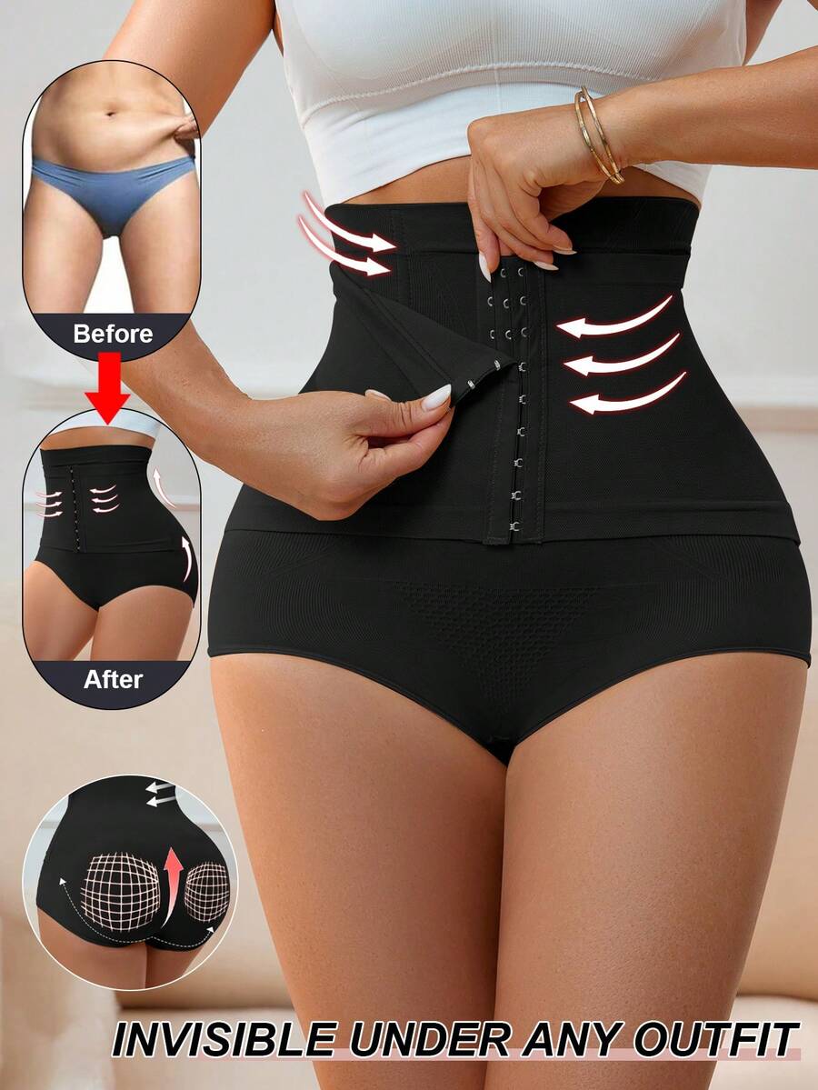 Black super high waist shaping panties for women offering strong tummy control and waist cinching in high-stretch knitted fabric.