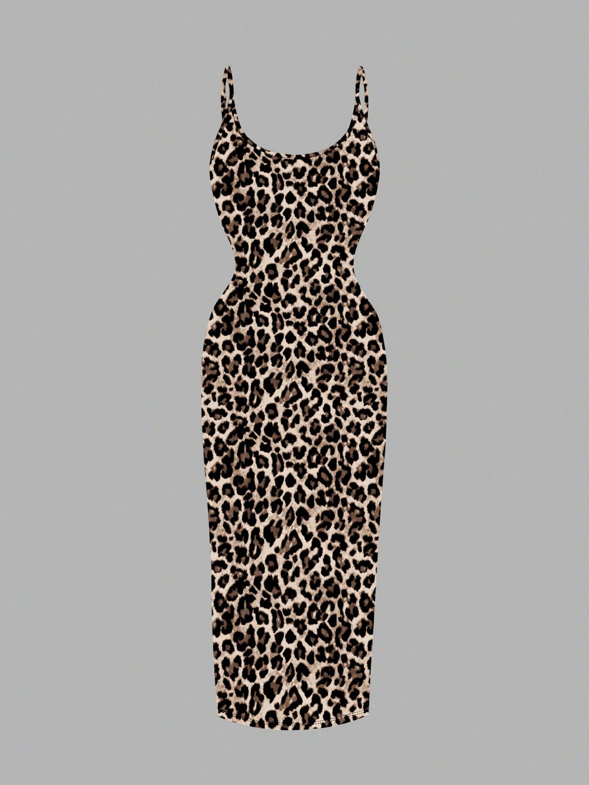 Women's minimalist floral daisy print bodycon cami dress with spaghetti straps, backless cut, high waist, and split thigh slit.