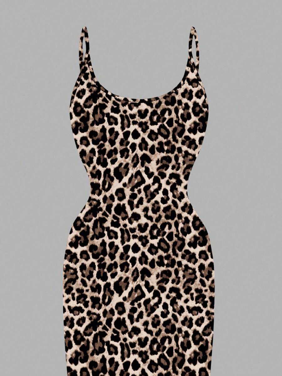 Women's minimalist floral daisy print bodycon cami dress with spaghetti straps, backless cut, high waist, and split thigh slit.