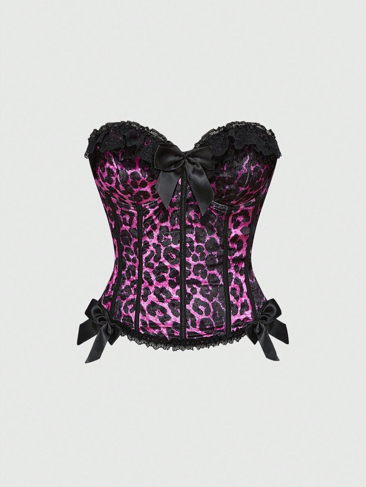 Brown leopard print strapless tube top for women featuring lace patchwork trim, front lace-up grommets, and a slim micro crop fit.
