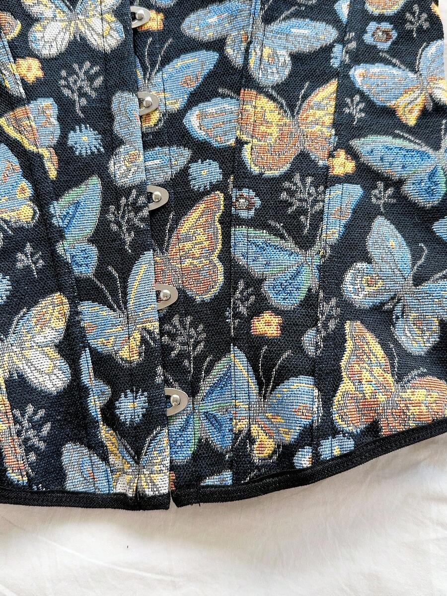 Women's apricot retro floral print bandeau crop top featuring a strapless asymmetrical neckline, lace-up back tie detail, and ruched slim fit woven fabric.