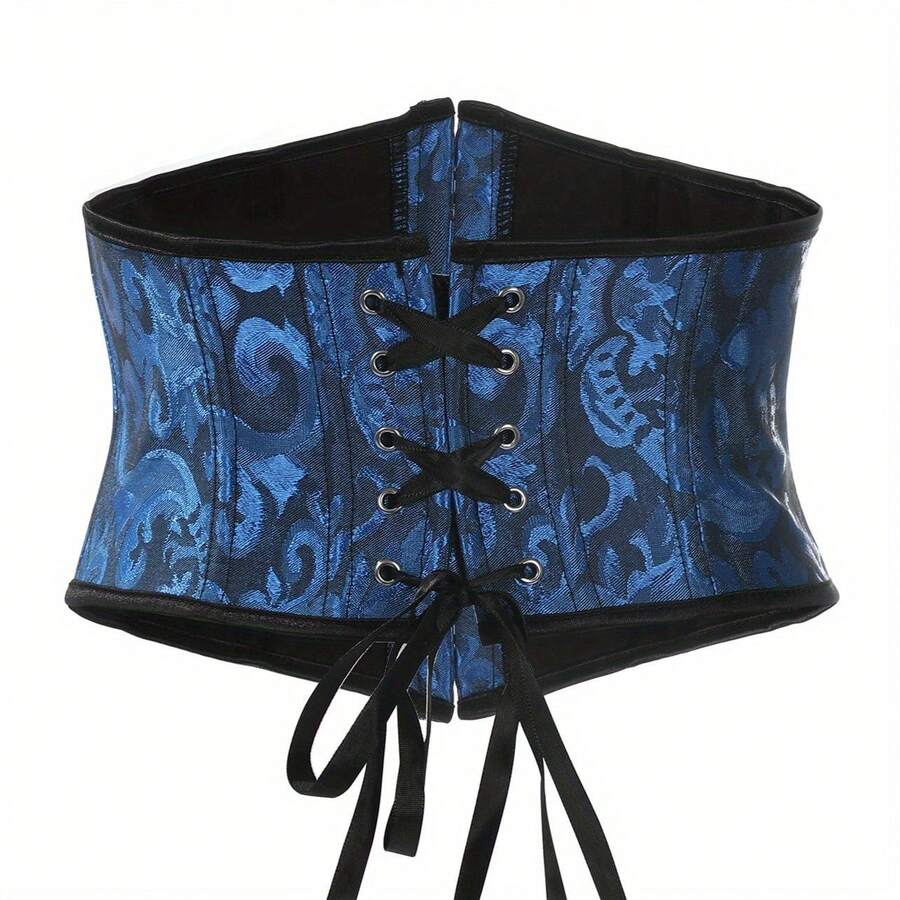 Women’s vintage waist cincher corset belt with lace-up and grommet eyelet details, bow buckle, slight stretch fabric, designed for tummy control and slimming.