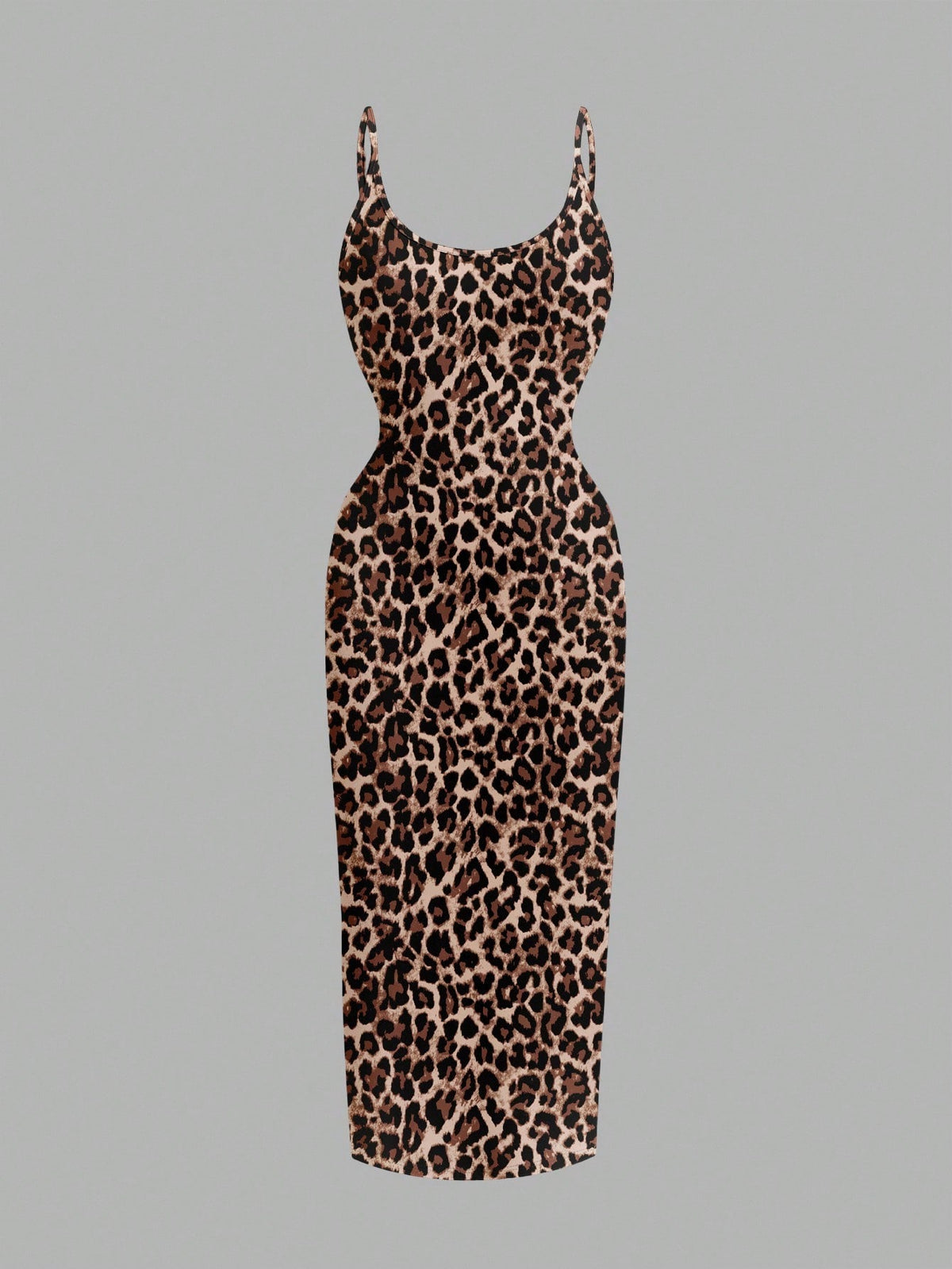 Women's minimalist floral daisy print bodycon cami dress with spaghetti straps, backless cut, high waist, and split thigh slit.