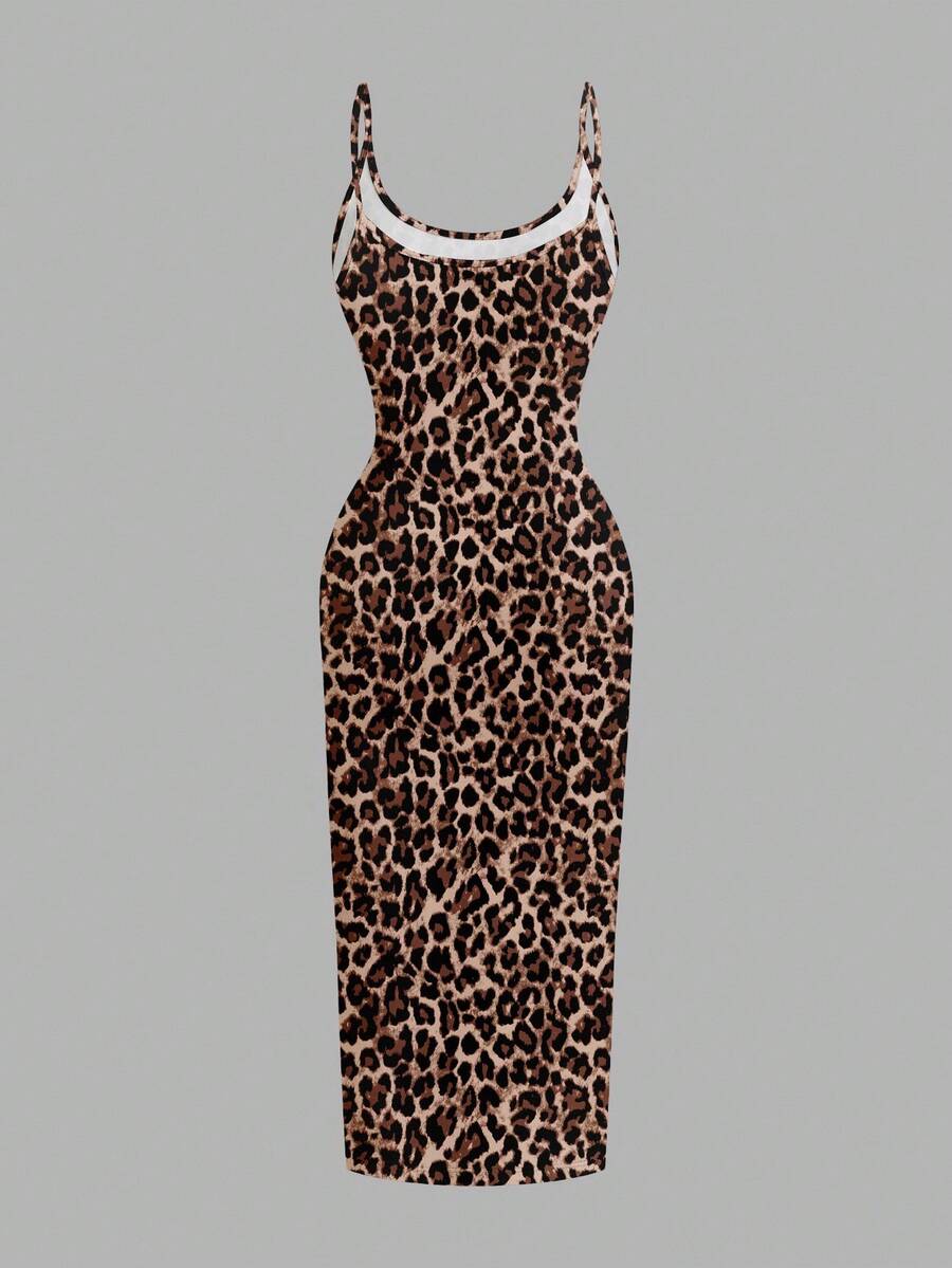 Women's minimalist floral daisy print bodycon cami dress with spaghetti straps, backless cut, high waist, and split thigh slit.