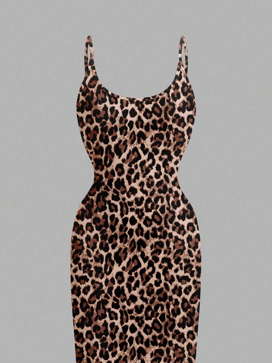 Women's minimalist floral daisy print bodycon cami dress with spaghetti straps, backless cut, high waist, and split thigh slit.