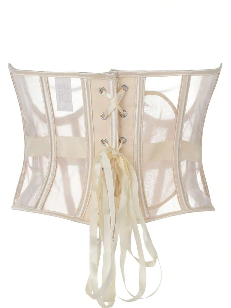 Women's slim fit waist cincher top featuring breathable mesh fabric and a front zipper closure in a short waist shaping design.