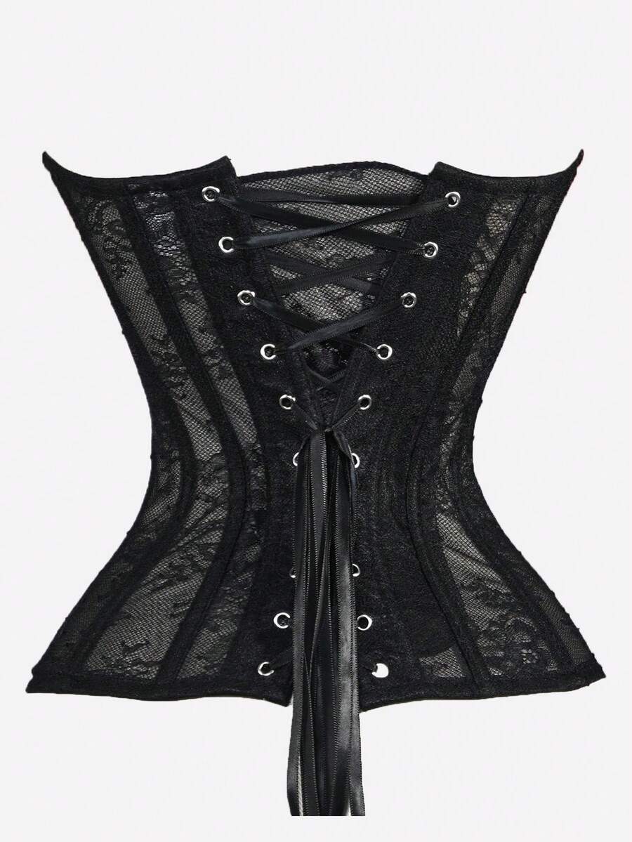 Black mesh bustier bra top with applique details and ultra light support for women
