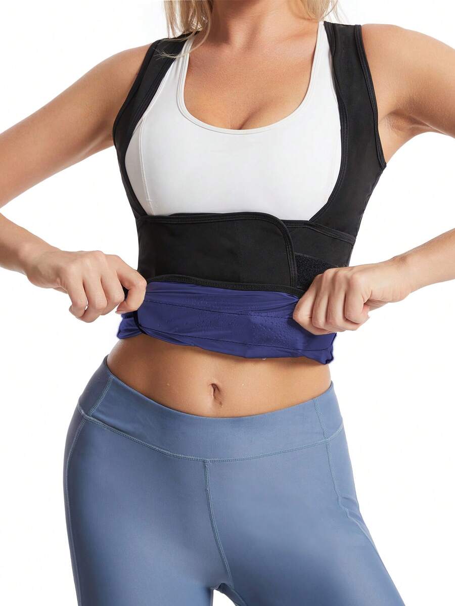 Women's pink sauna sweat waist cincher vest featuring fixed chest support, tummy control compression fabric, and hook and loop closure for fitness training.