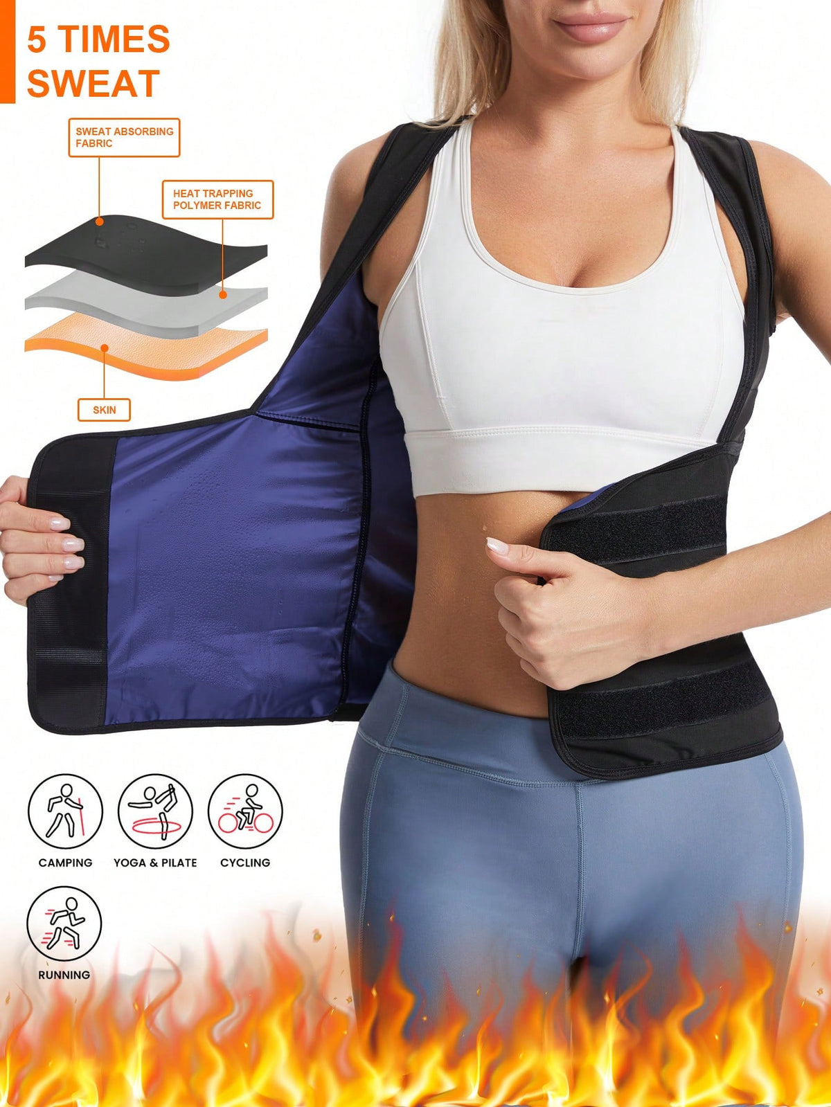 Women's pink sauna sweat waist cincher vest featuring fixed chest support, tummy control compression fabric, and hook and loop closure for fitness training.