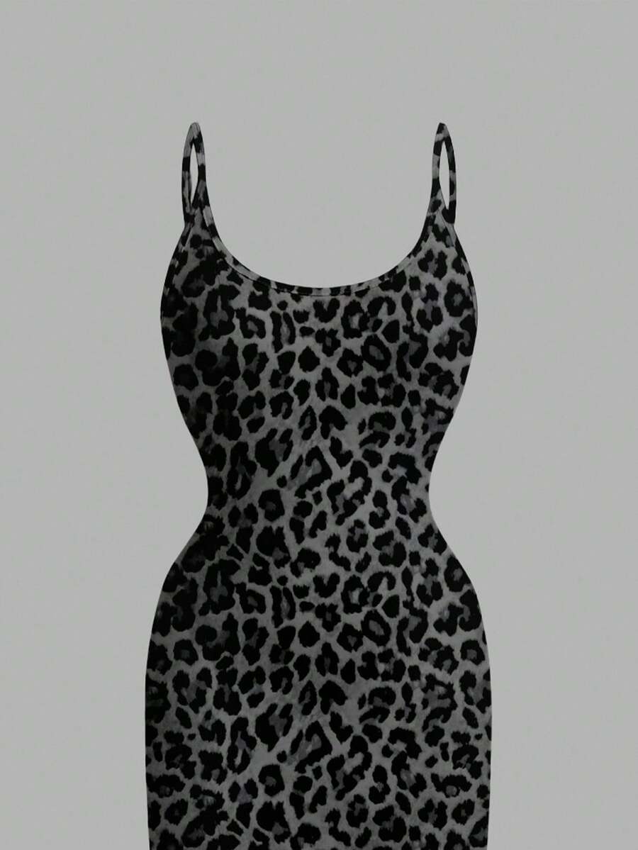 Women's minimalist floral daisy print bodycon cami dress with spaghetti straps, backless cut, high waist, and split thigh slit.