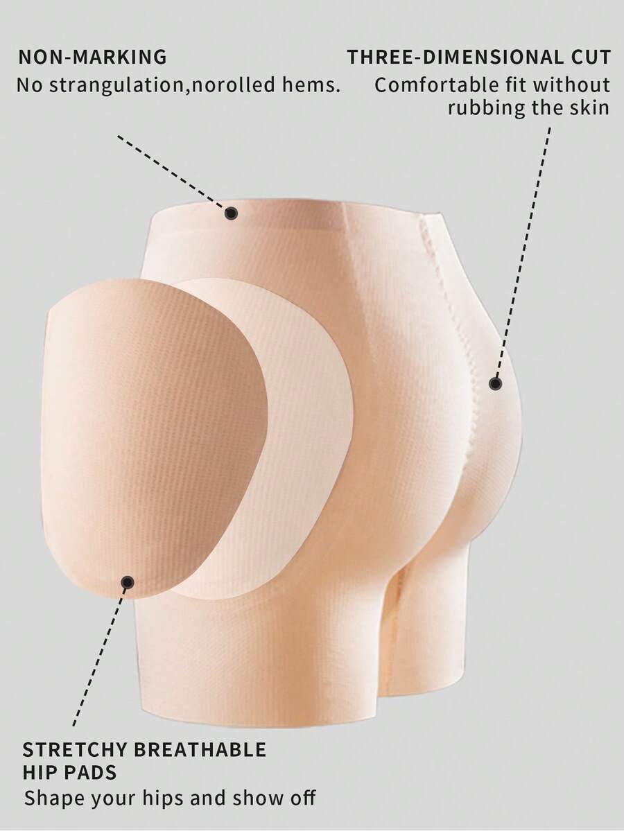 Apricot high-stretch women's butt lifting shapewear shorts with removable padded buttocks for tummy and waist control.