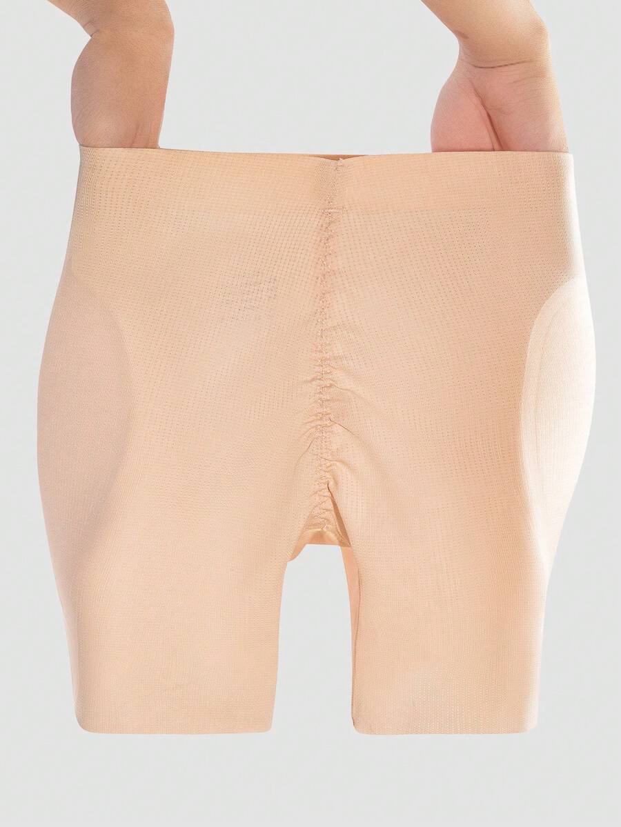 Apricot high-stretch women's butt lifting shapewear shorts with removable padded buttocks for tummy and waist control.